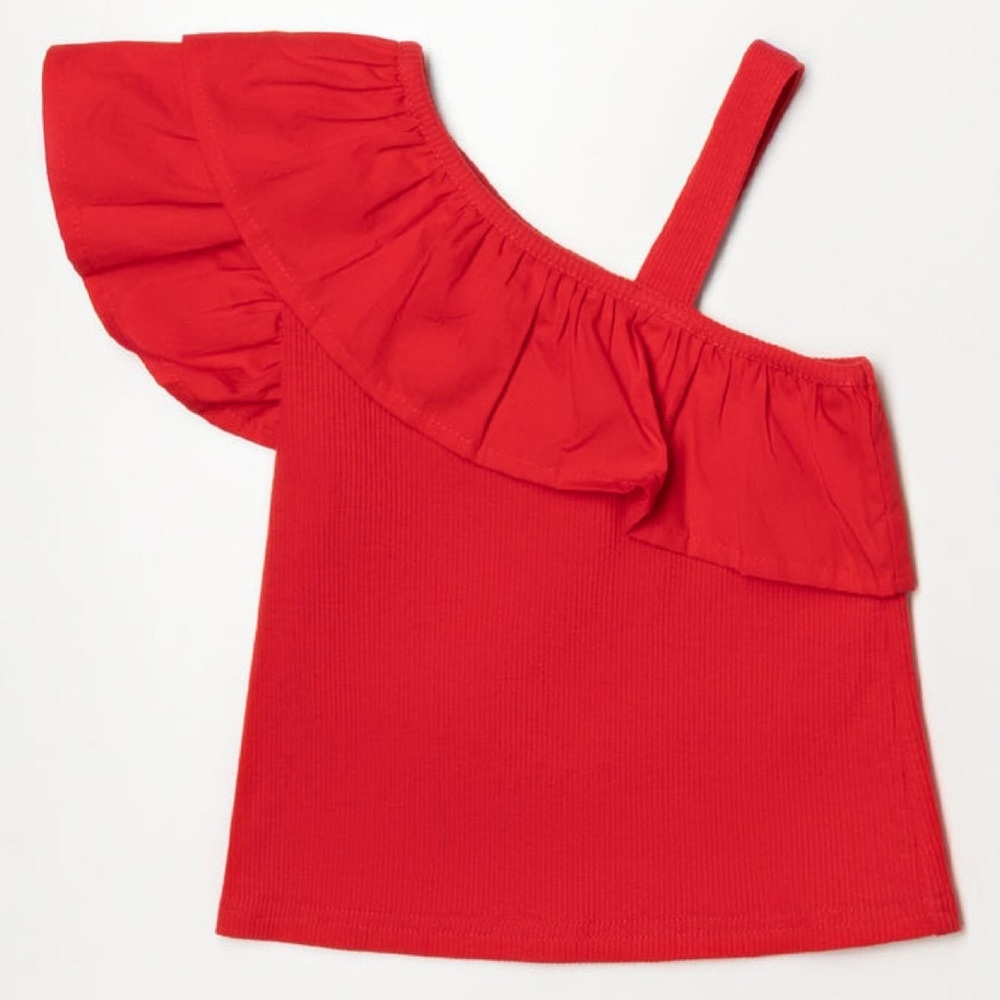 Mayoral Red One-Shoulder Ruffle Top